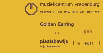 Golden Earring show ticket#0181 May 21, 1979 Utrecht - Muziekcentrum Vredenburg